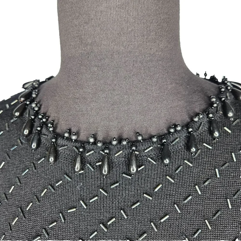 Vtg Valerie Stevens Evening Sweater Large Merino Wool Black Beaded Sophisticated